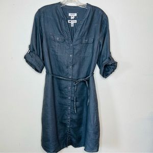 Anthropologie Malvin Hamburg Germany linen shirt dress gray button front small